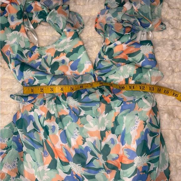 She + Sky Blue and Green Plunge Sundress   A39 - Picture 8 of 13